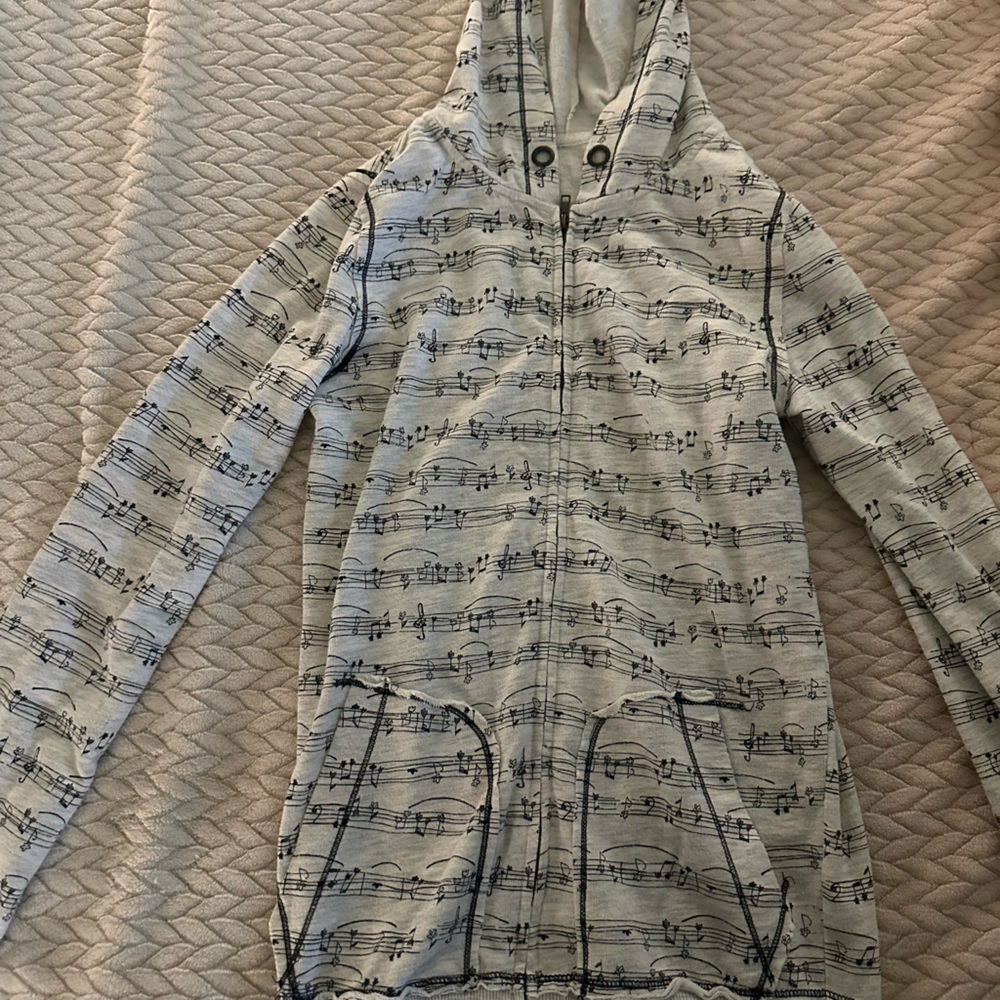 Gray Hoodie with Musical Note Print
